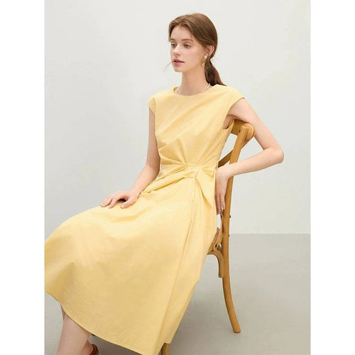 Ofertas de formatura - Vestido sem mangas com cintura simples em T - PP / Amarelo-pudim