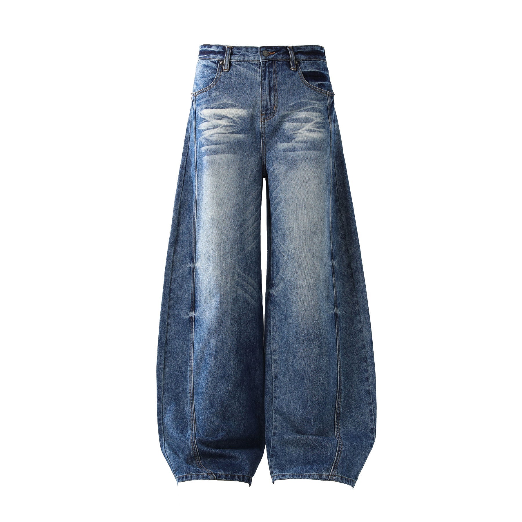 Deconstruction Whisker Curved Wide Leg Denim Jeans