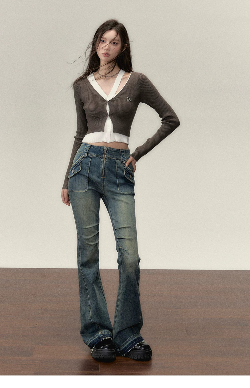 Fake Layered Long Sleeve Knit Cardigan