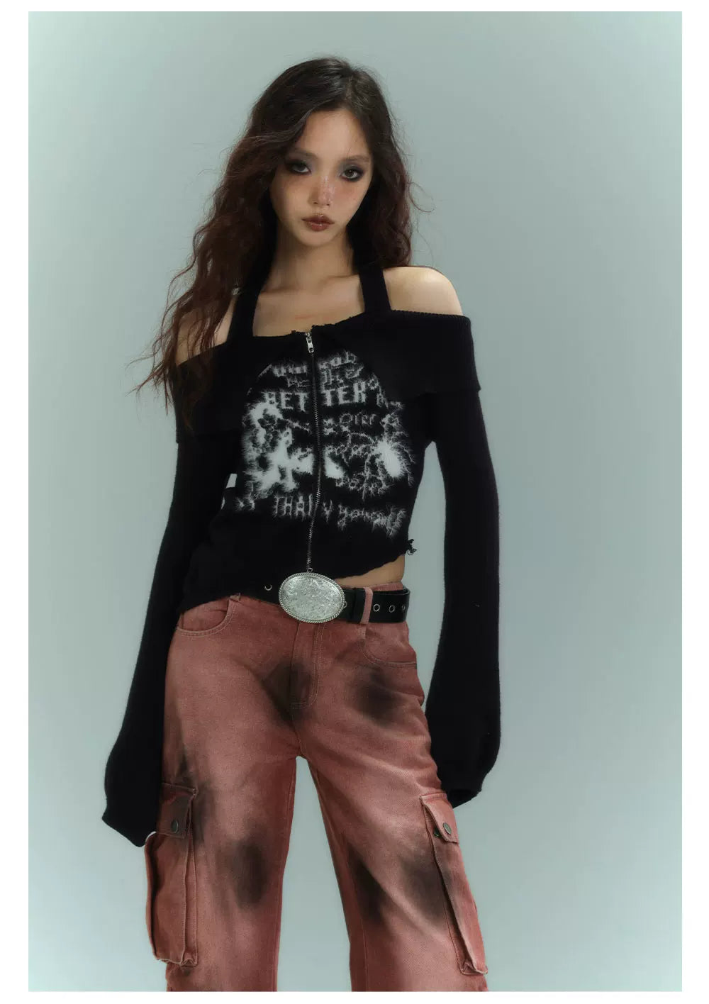 Off-Shoulder Halter Slim Knit Sweater