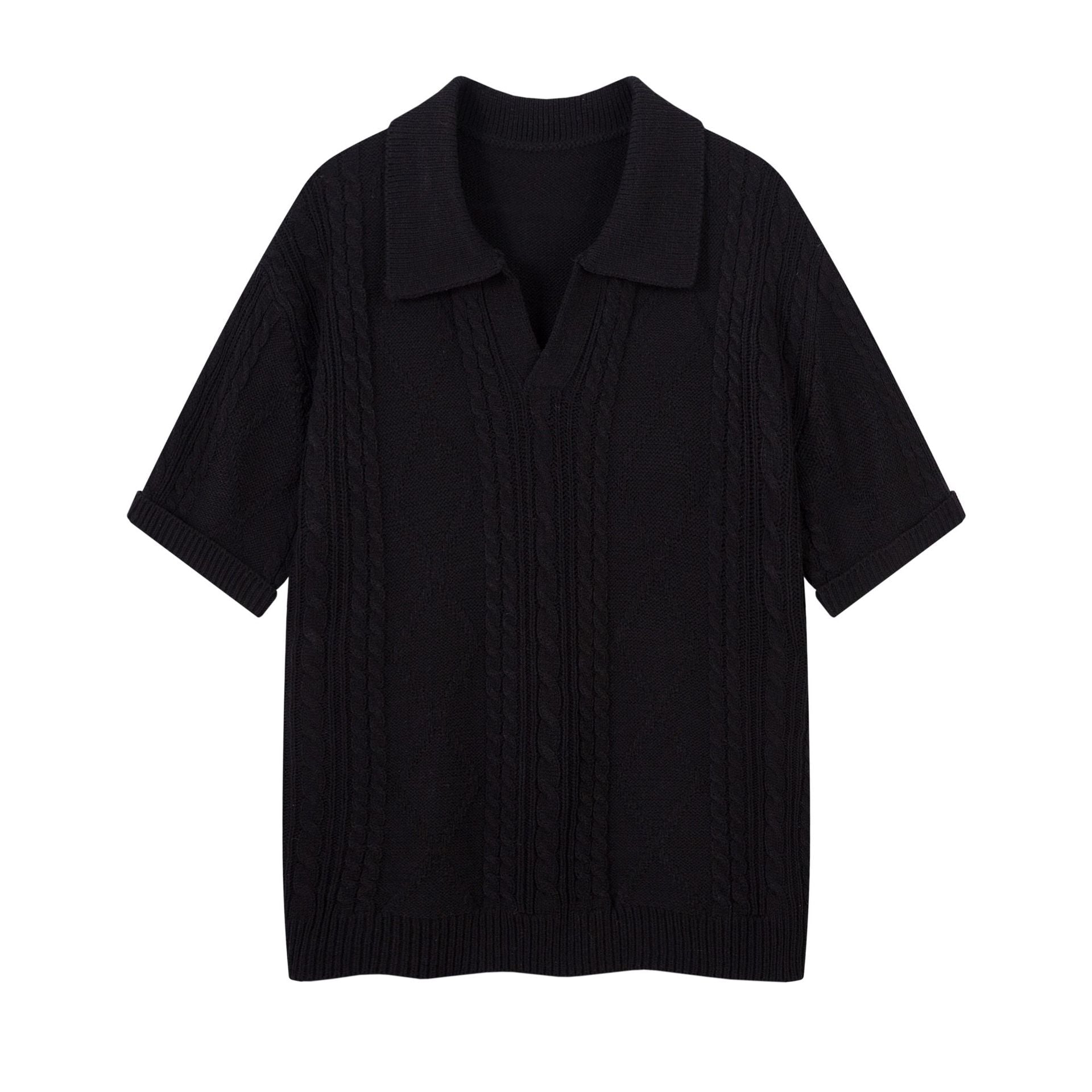 Oversize Hollow Short Sleeve Knit POLO Shirt