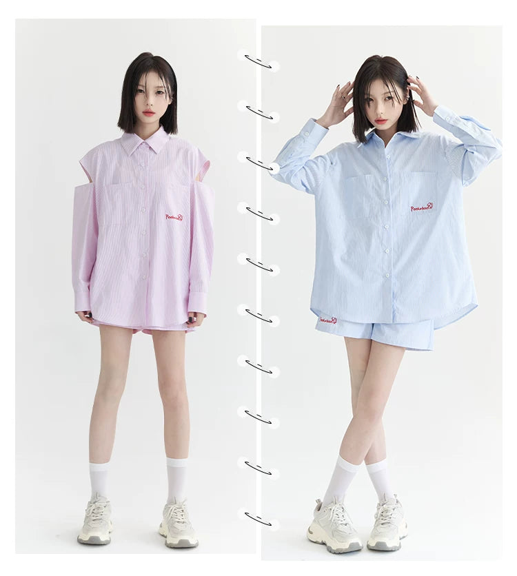Oversize-Langarmshirt mit Schlitz & Shorts-Set