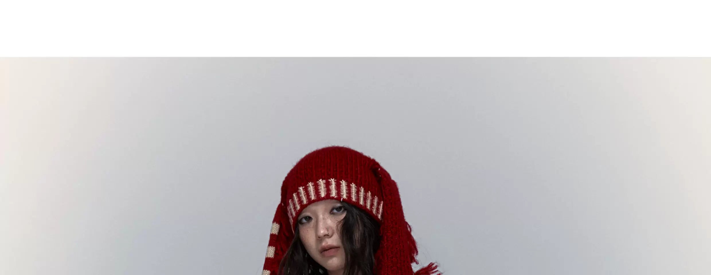 Skull Print Stripe Oversize Knit Hoodie