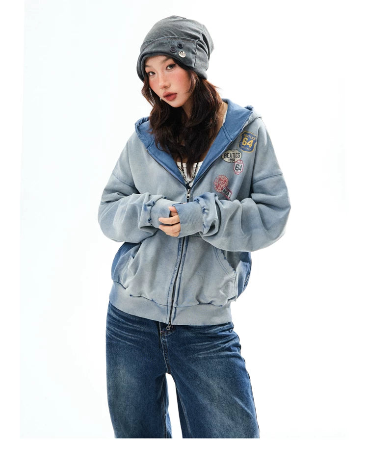 Washed Oversize Zip-Up Hoodie