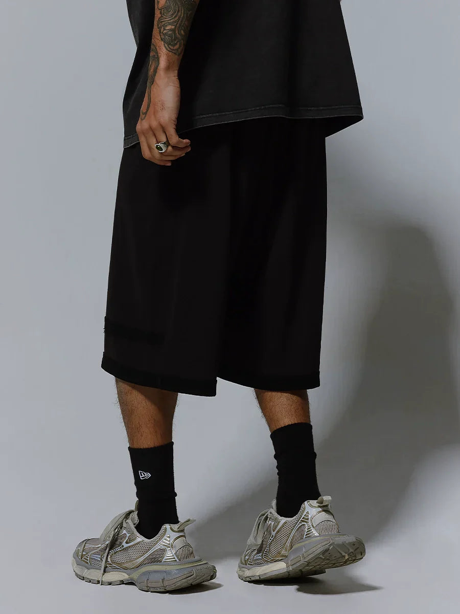 Washed Deconstructed Patchwork Wide Leg Short