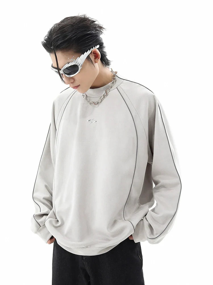 Reflective Suede Oversize Pullover Sweatshirt
