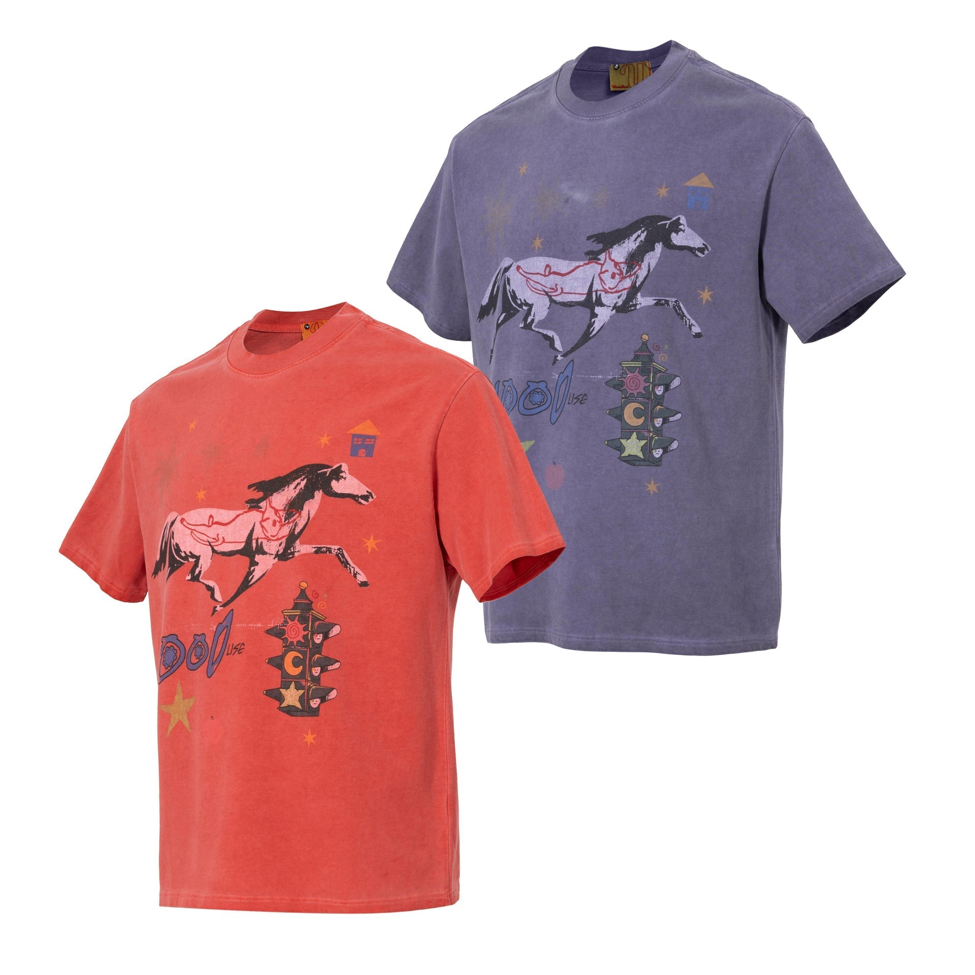 Washed Horse Print Oversize Short Sleeve T-Shirt