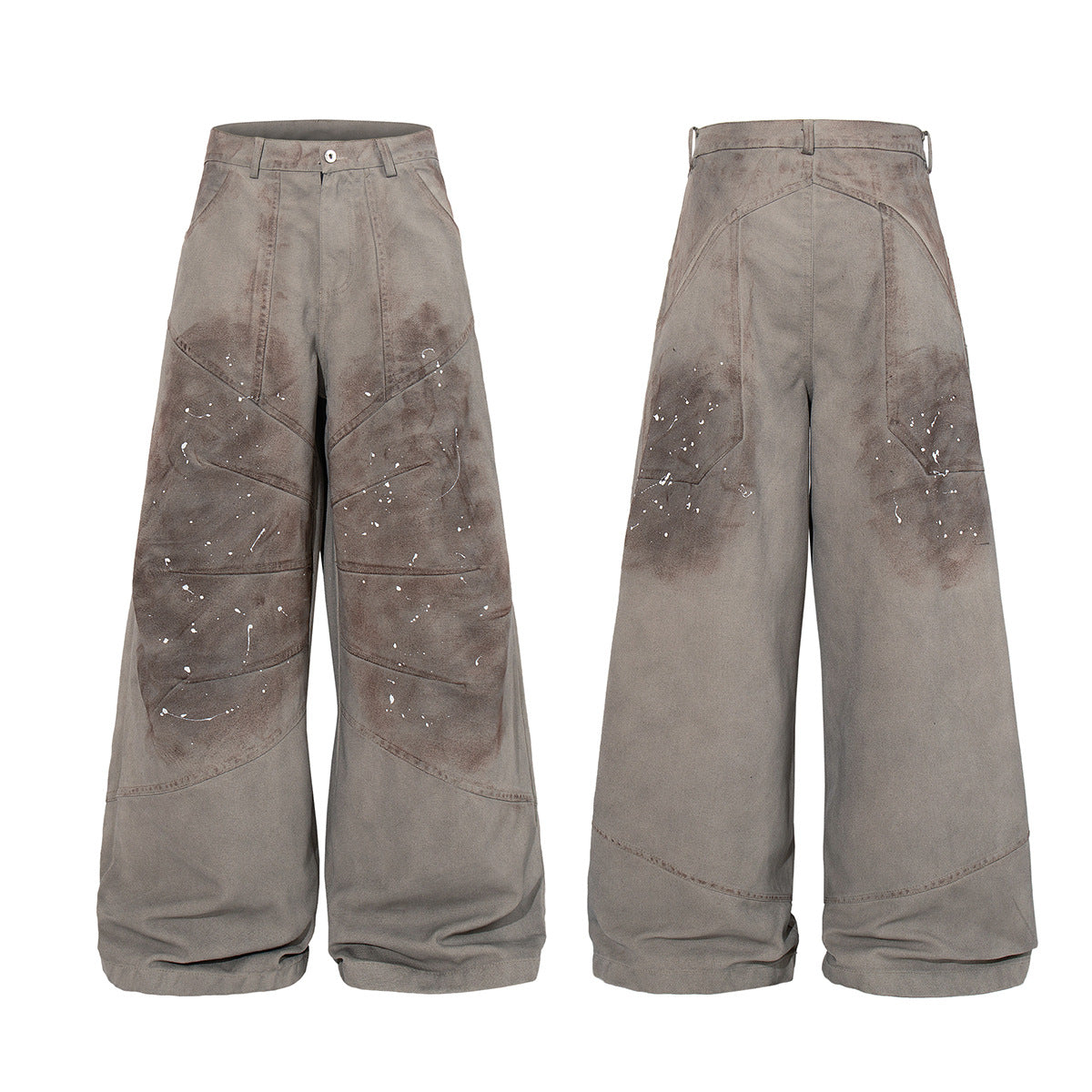 Washed Paint Studs Detail Wide Leg Pants