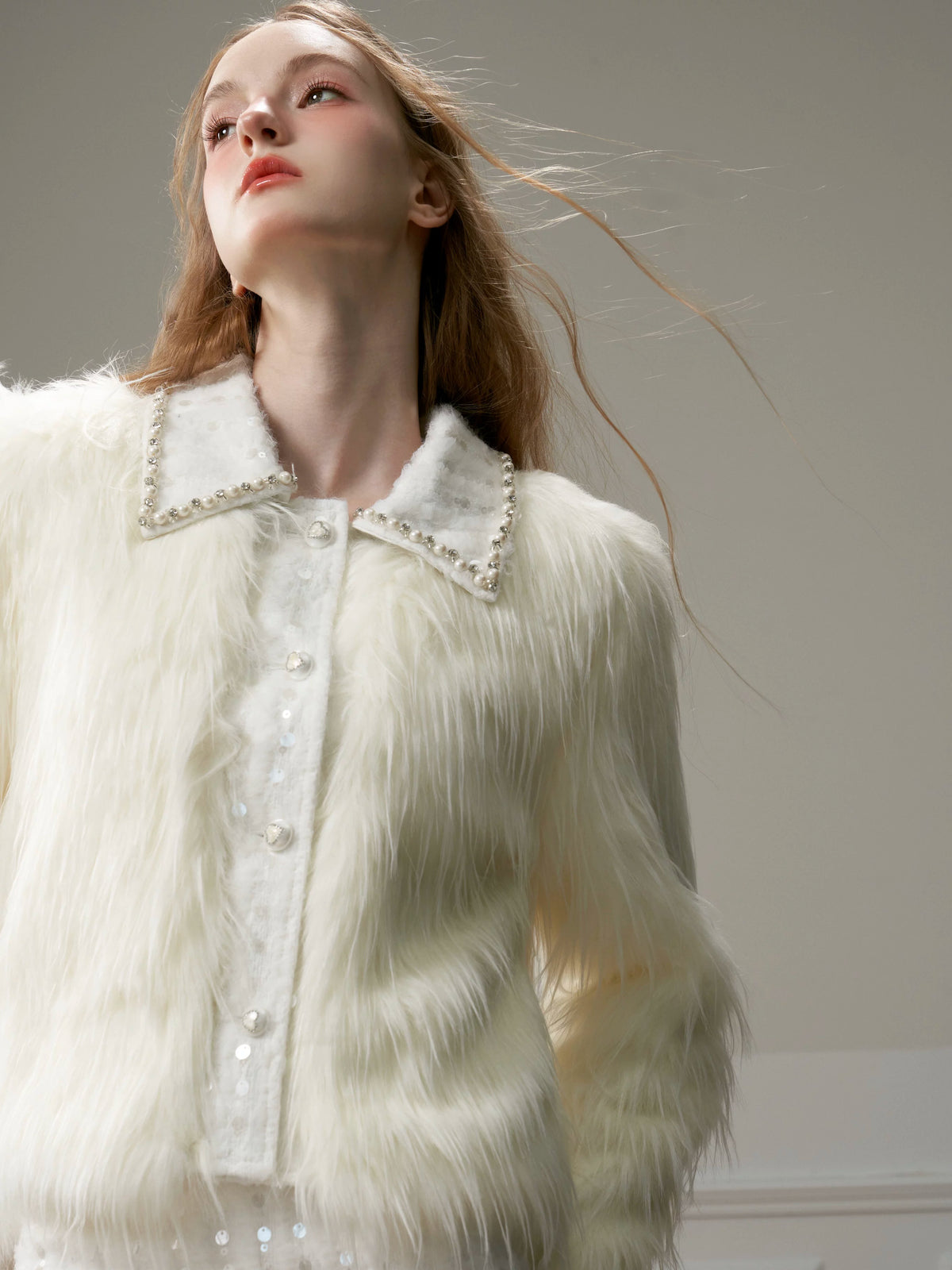 Eco Fur Warm Jacket & Short Skirt & Long Skirt Setup