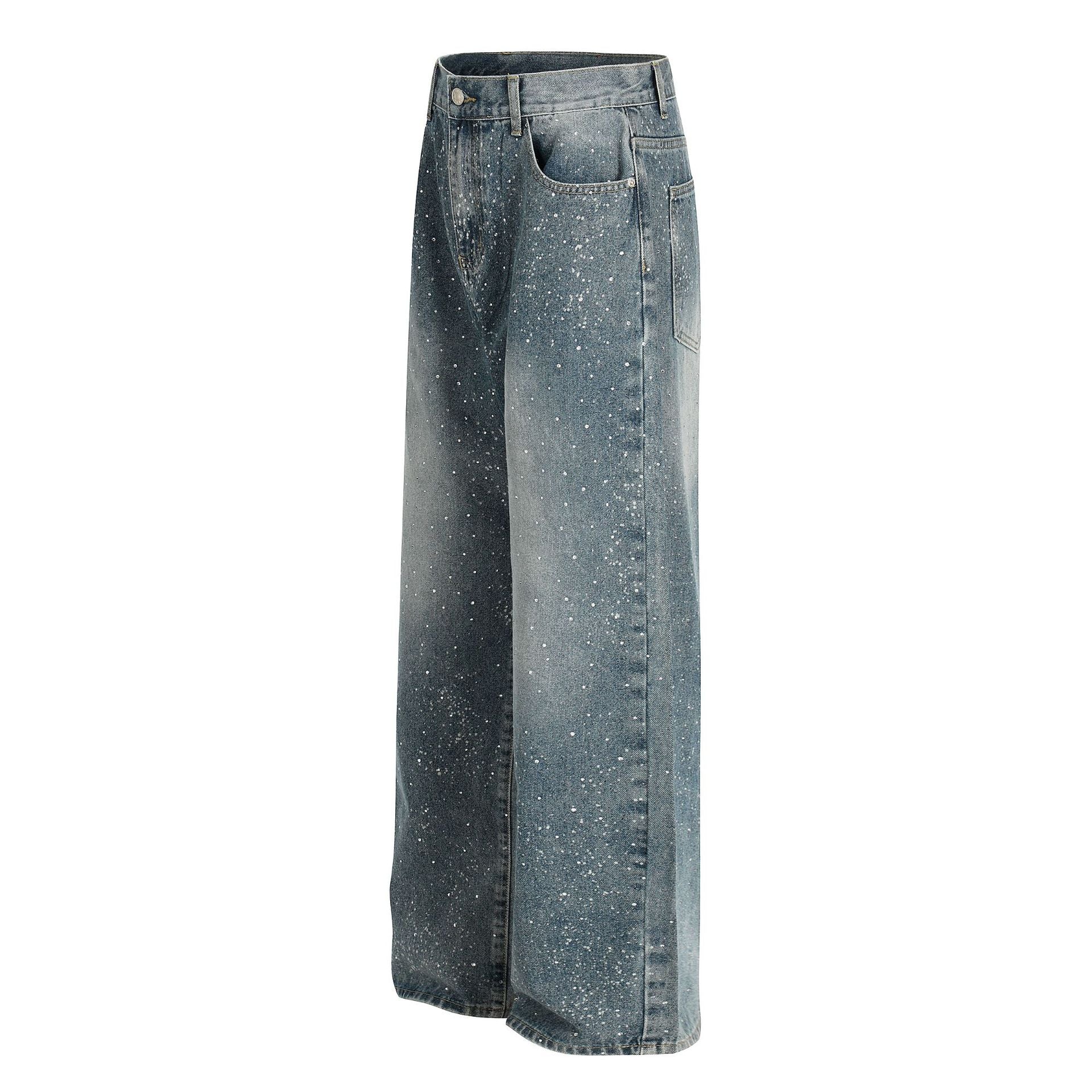 Paint Splatter Washed Wide Leg Denim Jeans