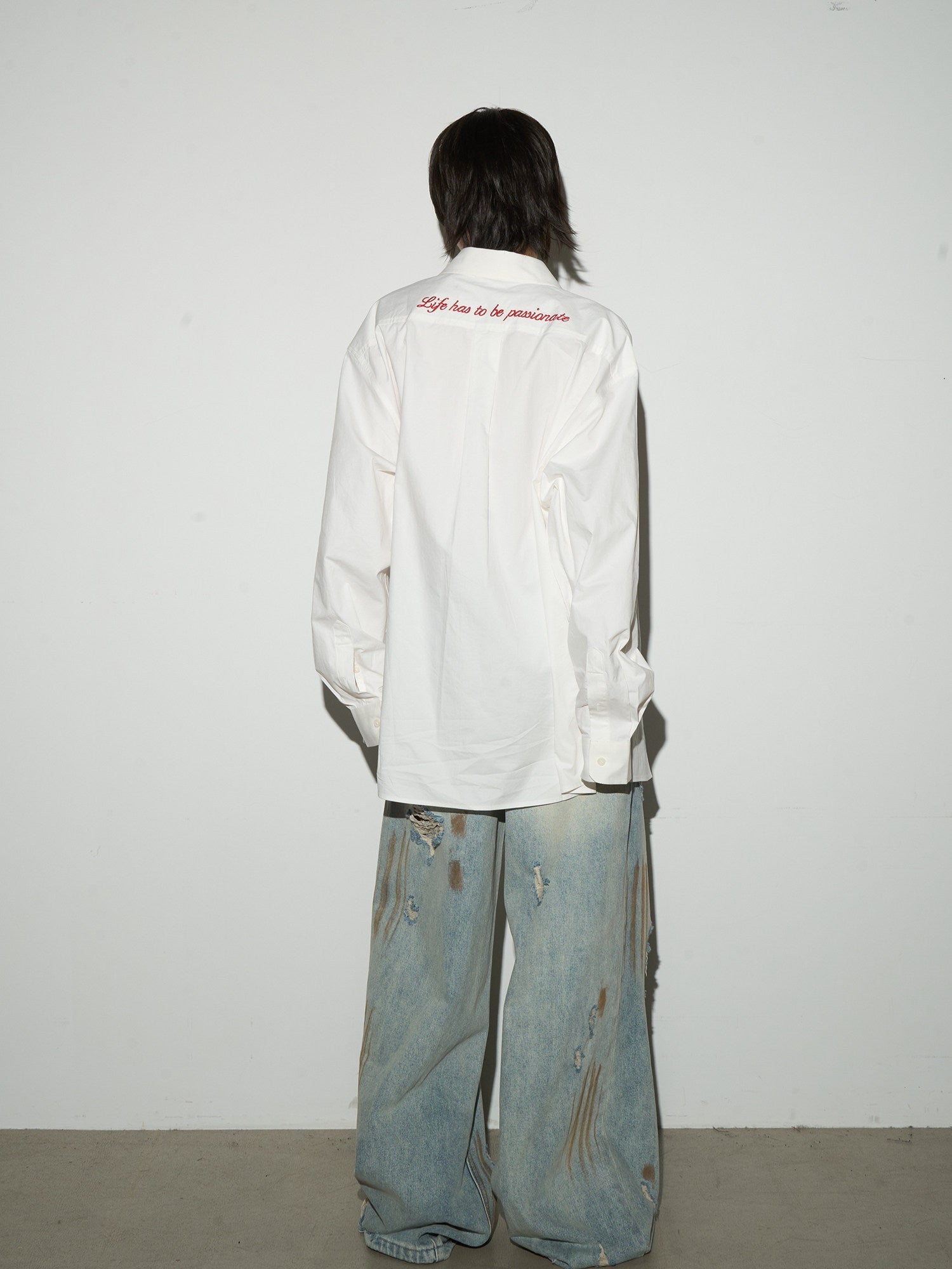 Rust Fade Damage Wash Draped Wide Leg Denim Jeans