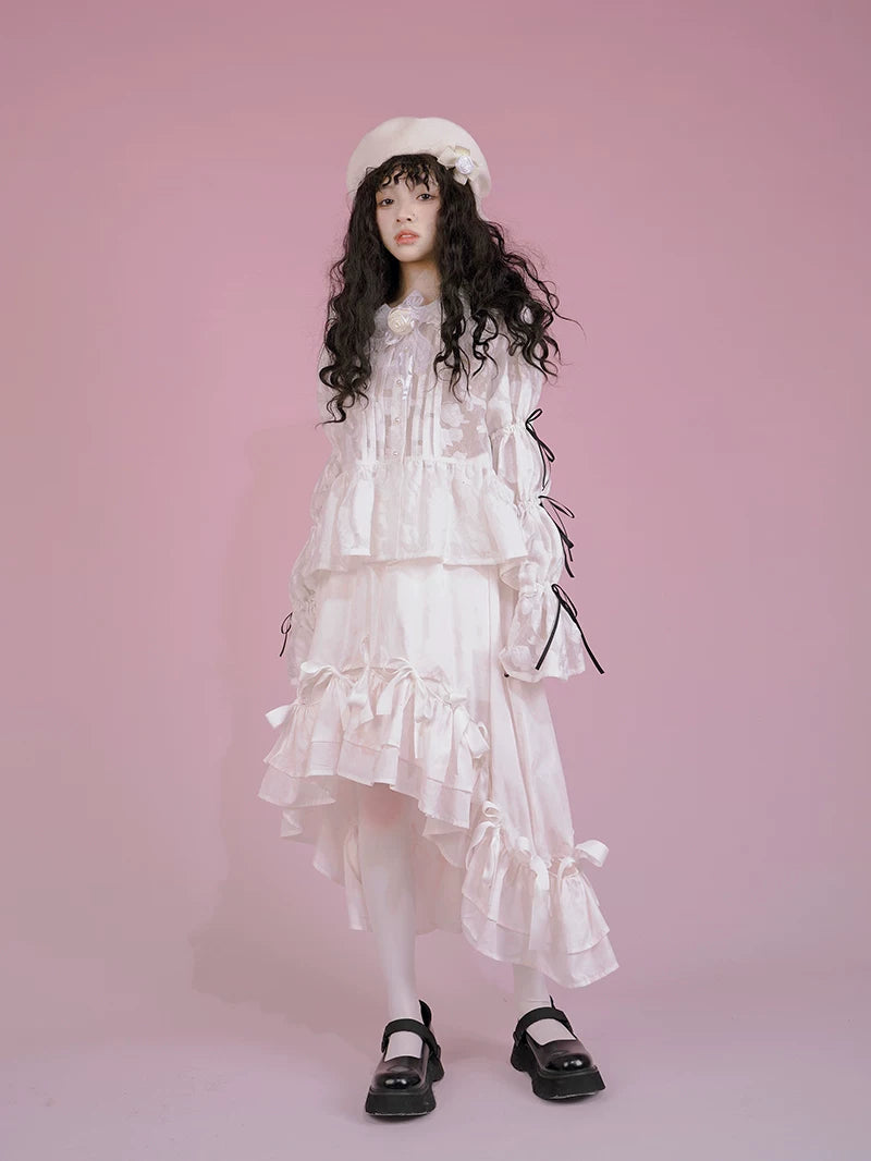 Irregular Bow Elastic Waist Long Skirt
