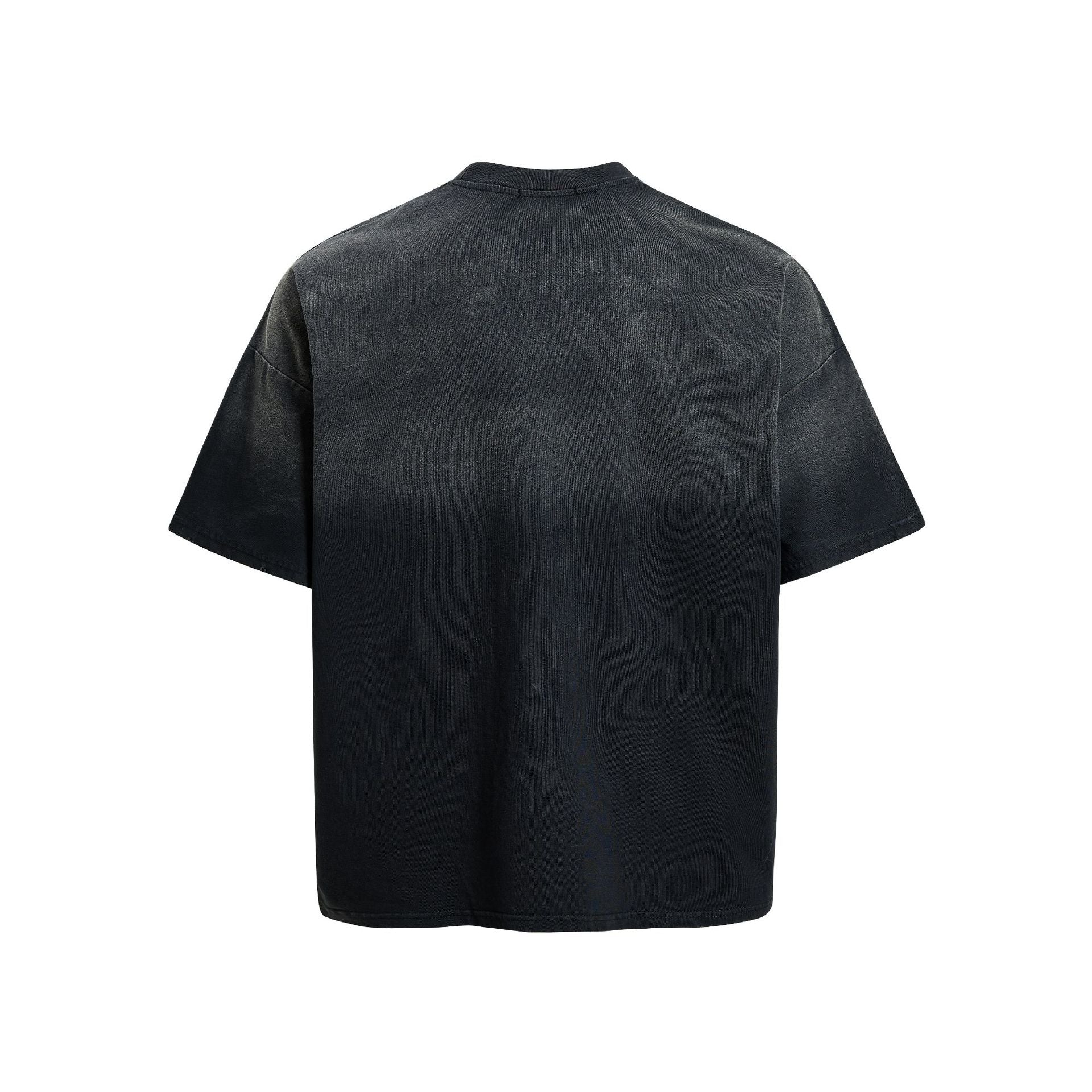 Washed Damage Portrait Print Short Sleeve T-Shirt