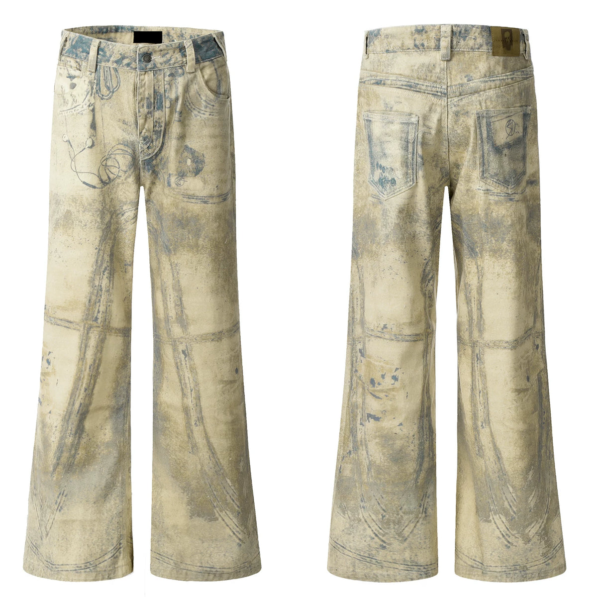 3D Graffiti Print Wide Leg Denim Jeans