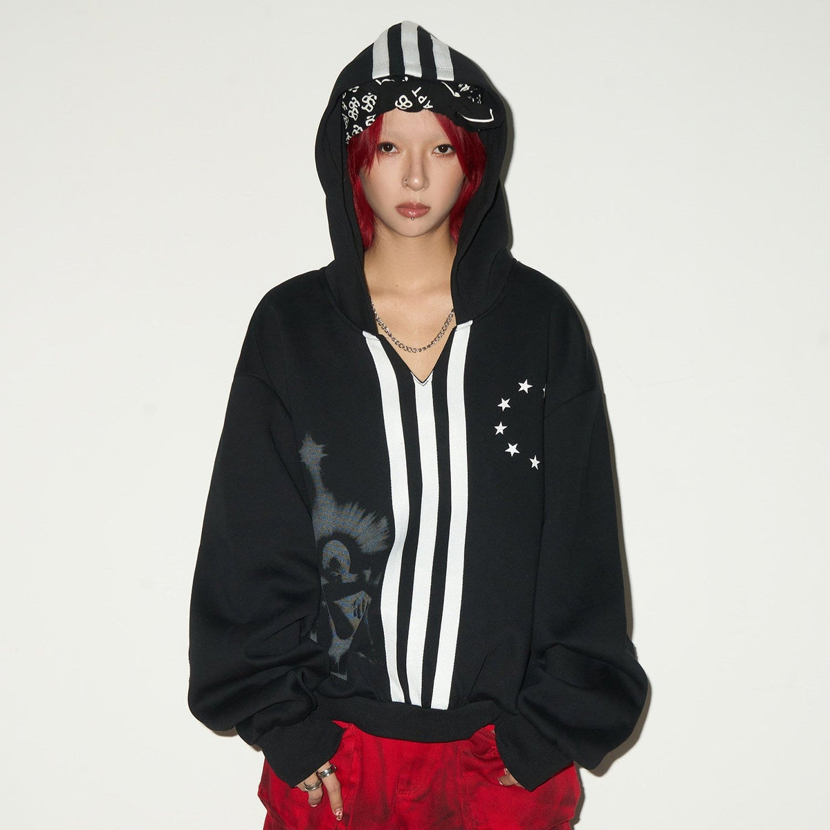 Short V-Neck Pullover Hoodie