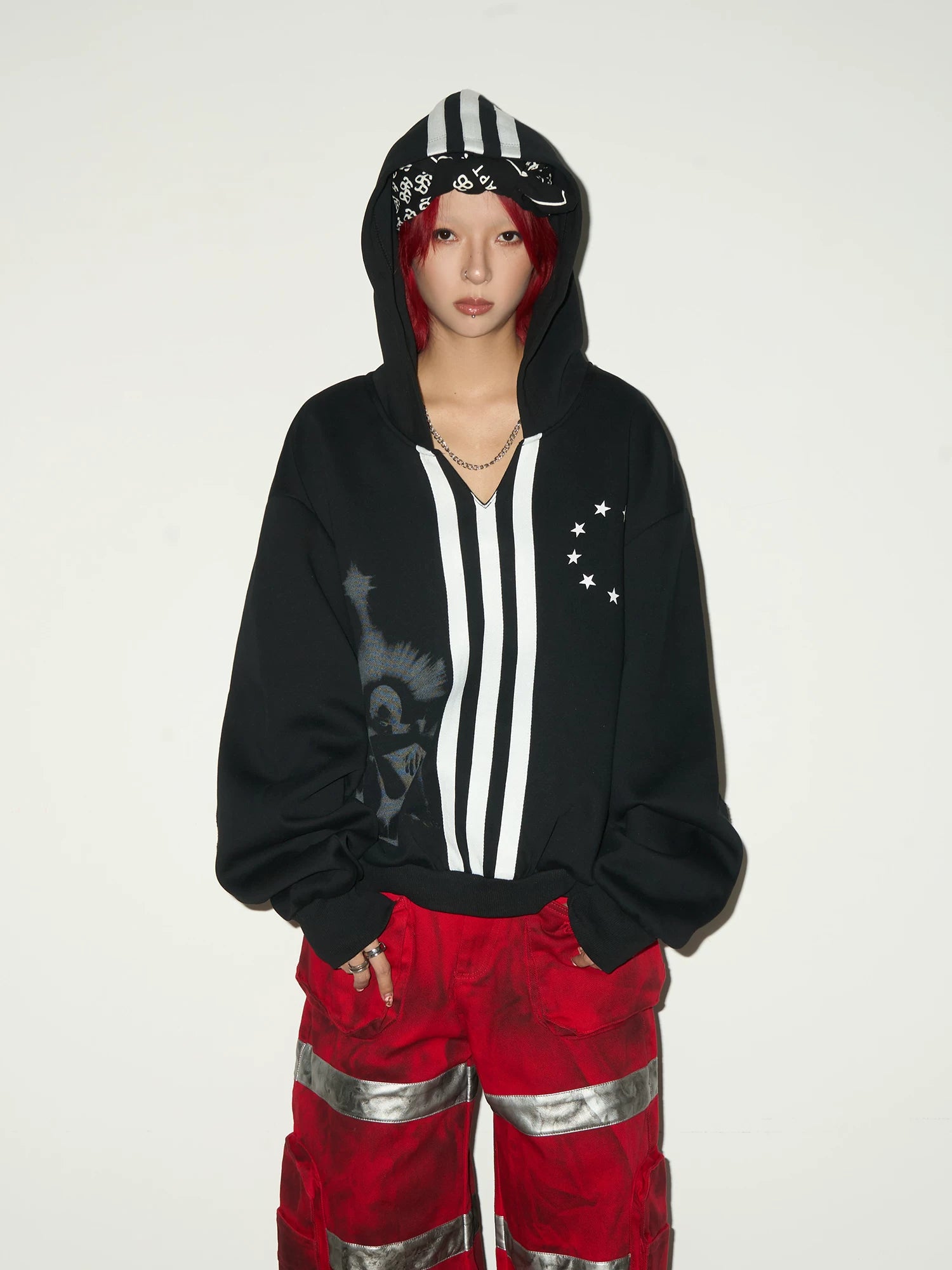 Short V-Neck Pullover Hoodie