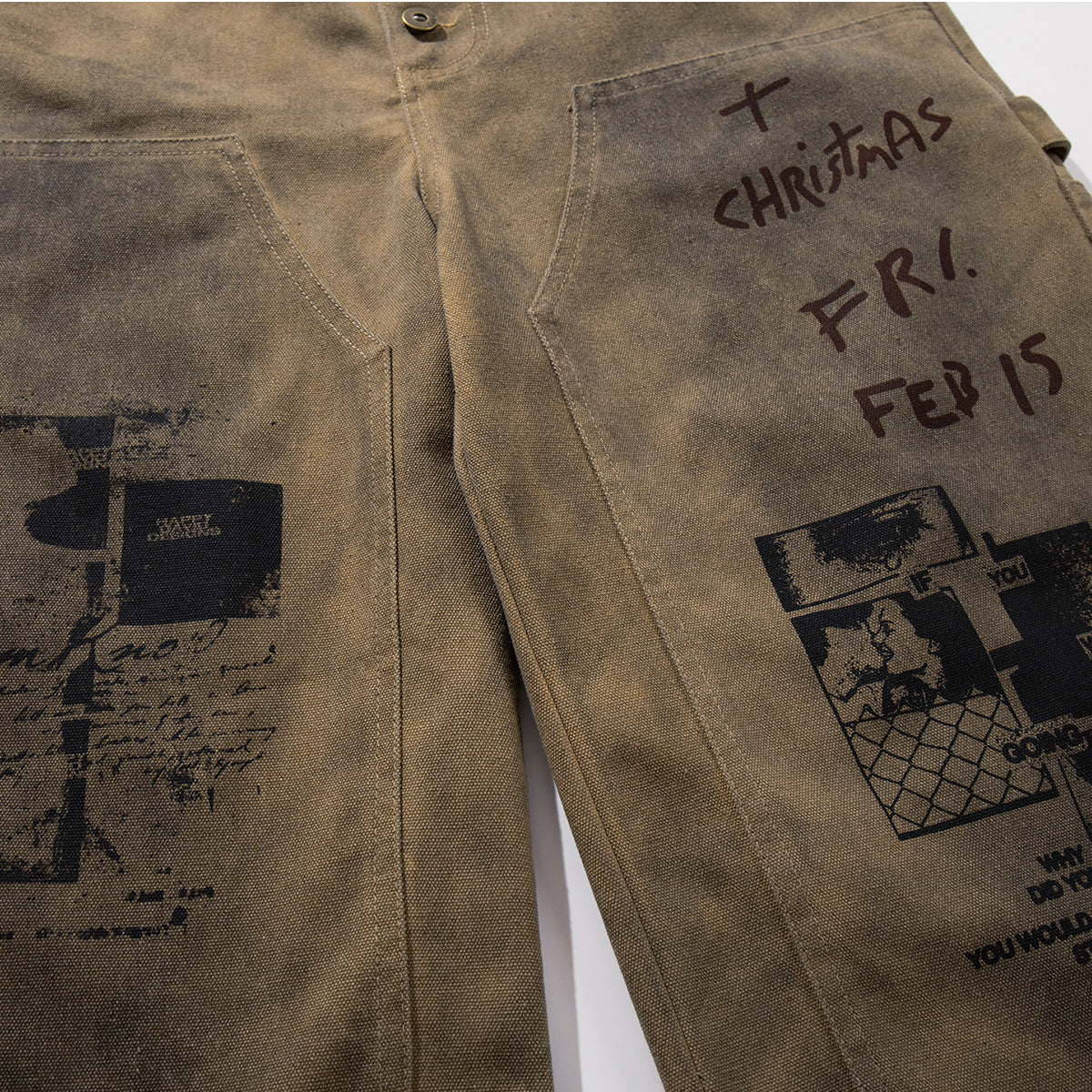 Washed Portrait Letter Print Denim Jort