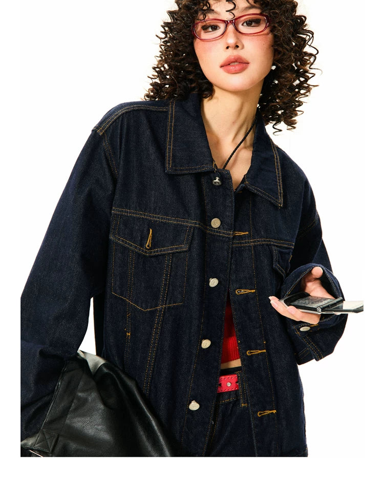 Button Oversize Denim Jacket & Wide Leg Denim Jeans Setup