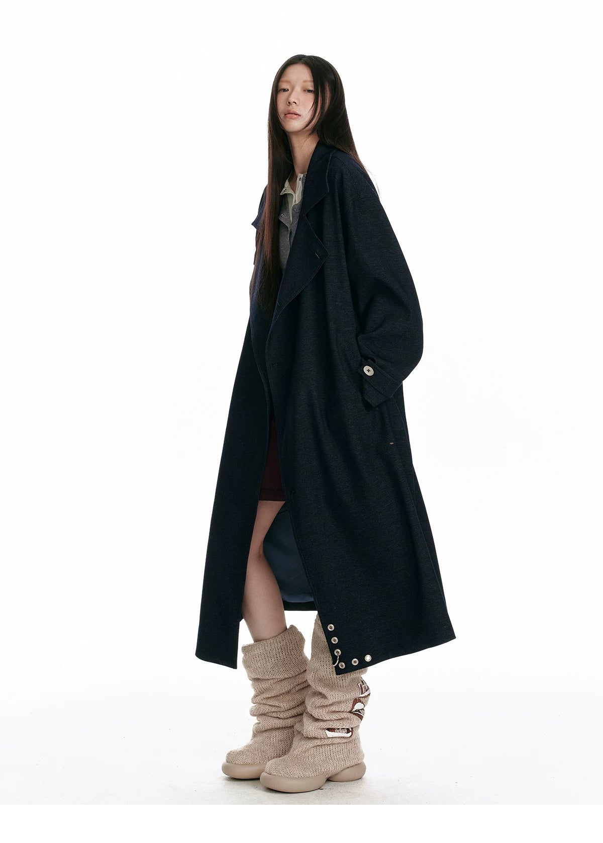 Double-Breasted Large Lapel Long Coat
