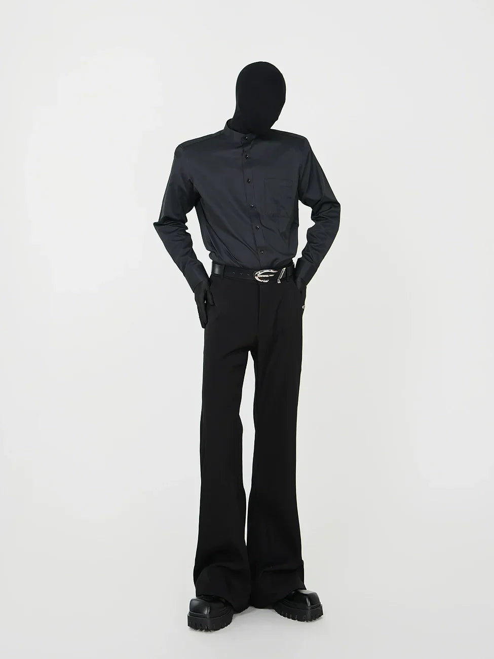 Standing-Neck Wrinkle-Resistant Long Sleeve Shirt