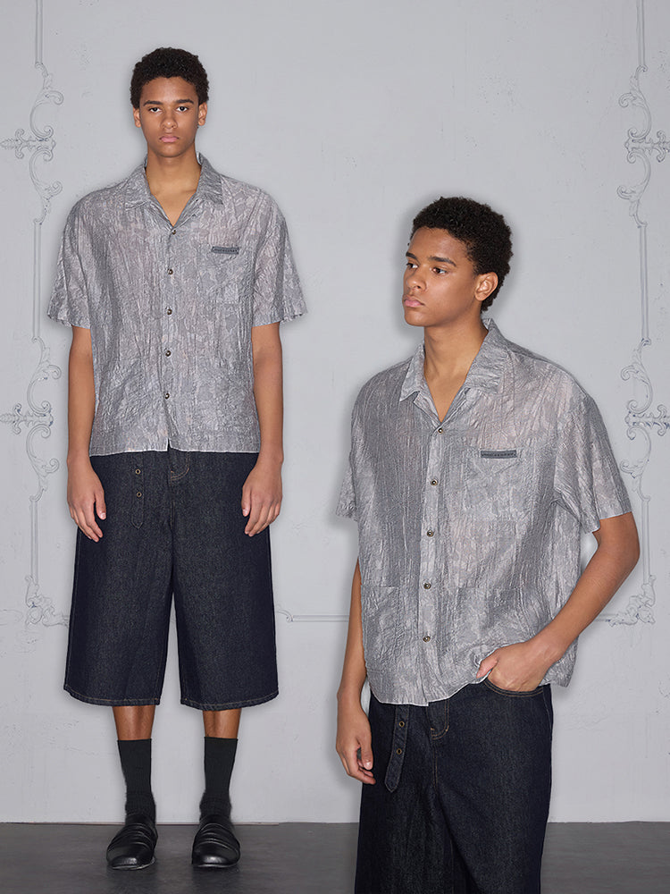 Jacquard Cuban Collar Short Sleeve Shirt