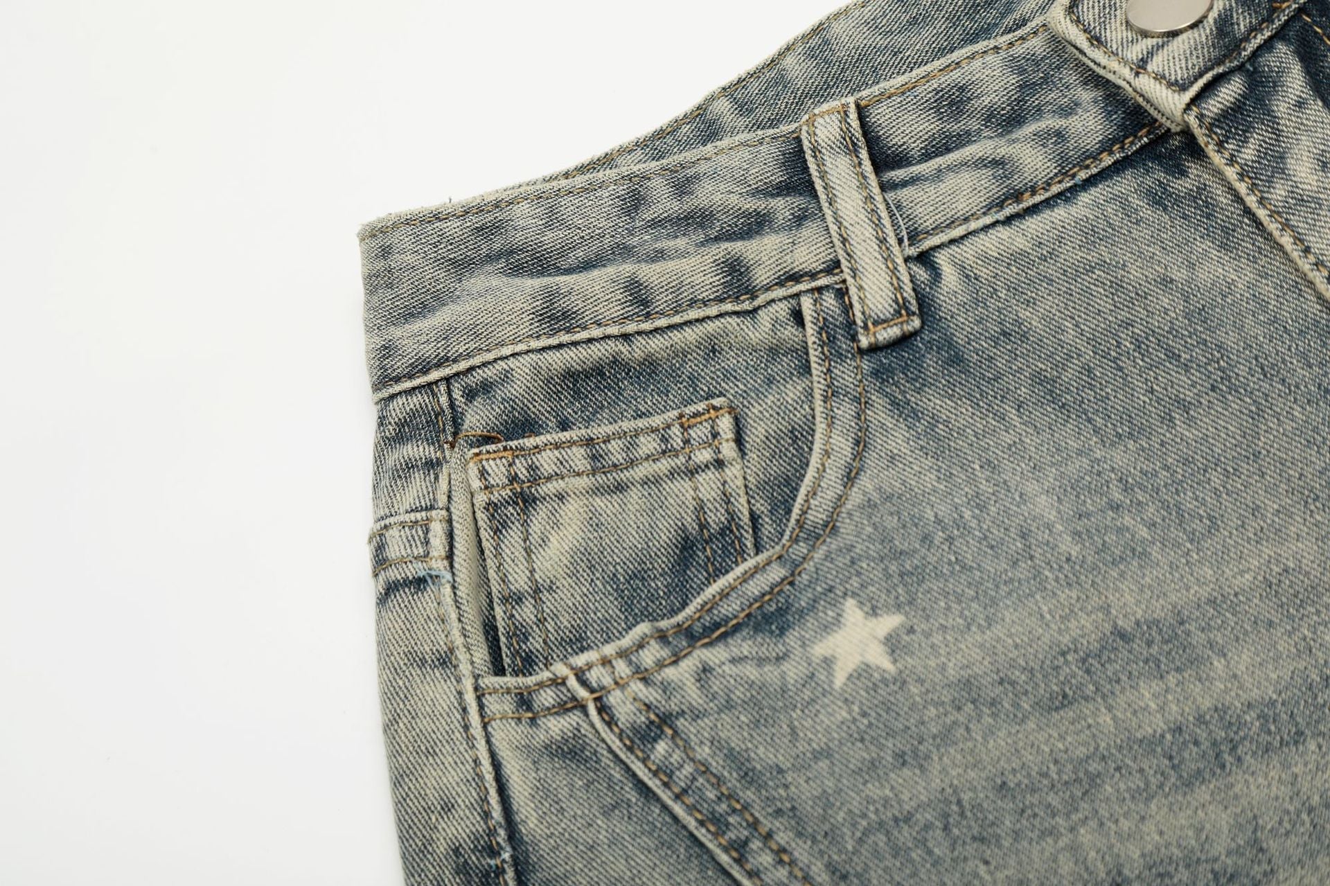 Star Print Curved Denim Jeans