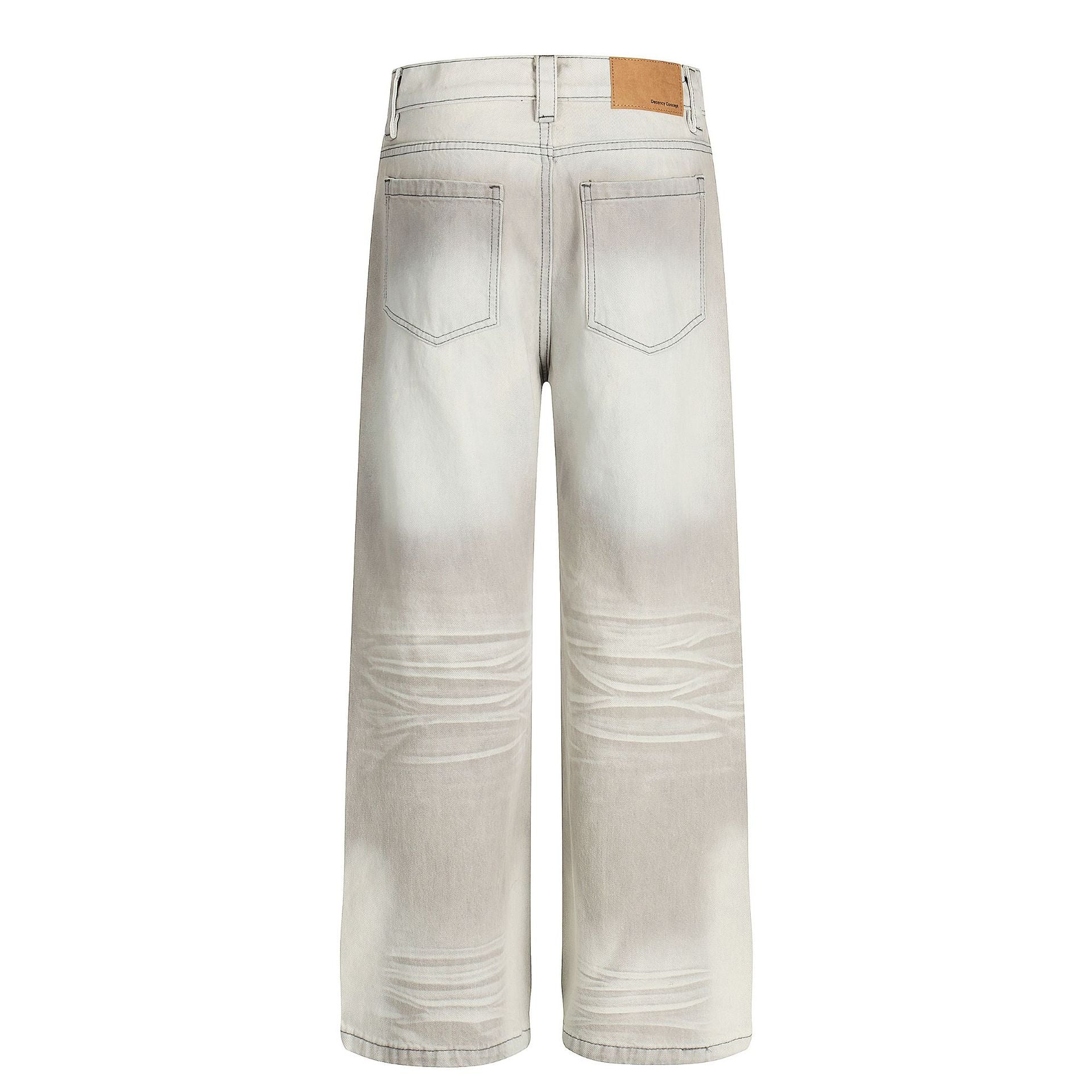 Washed Whiskers Wide Leg Denim Jeans