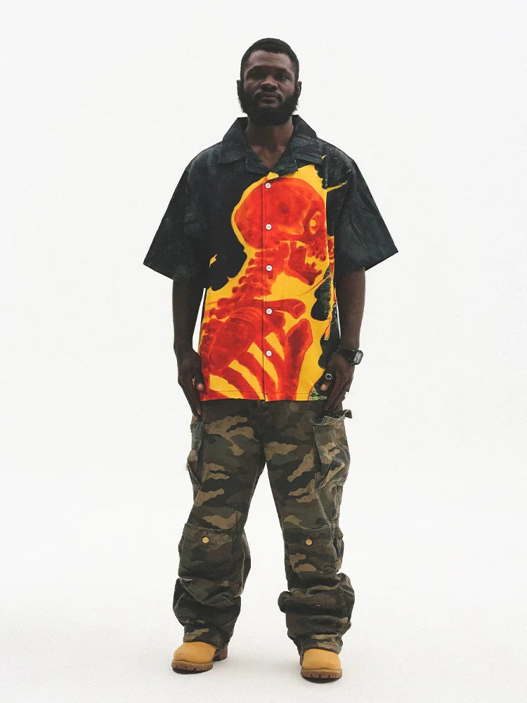 Skull Print Oversize Short Sleeve Shirt