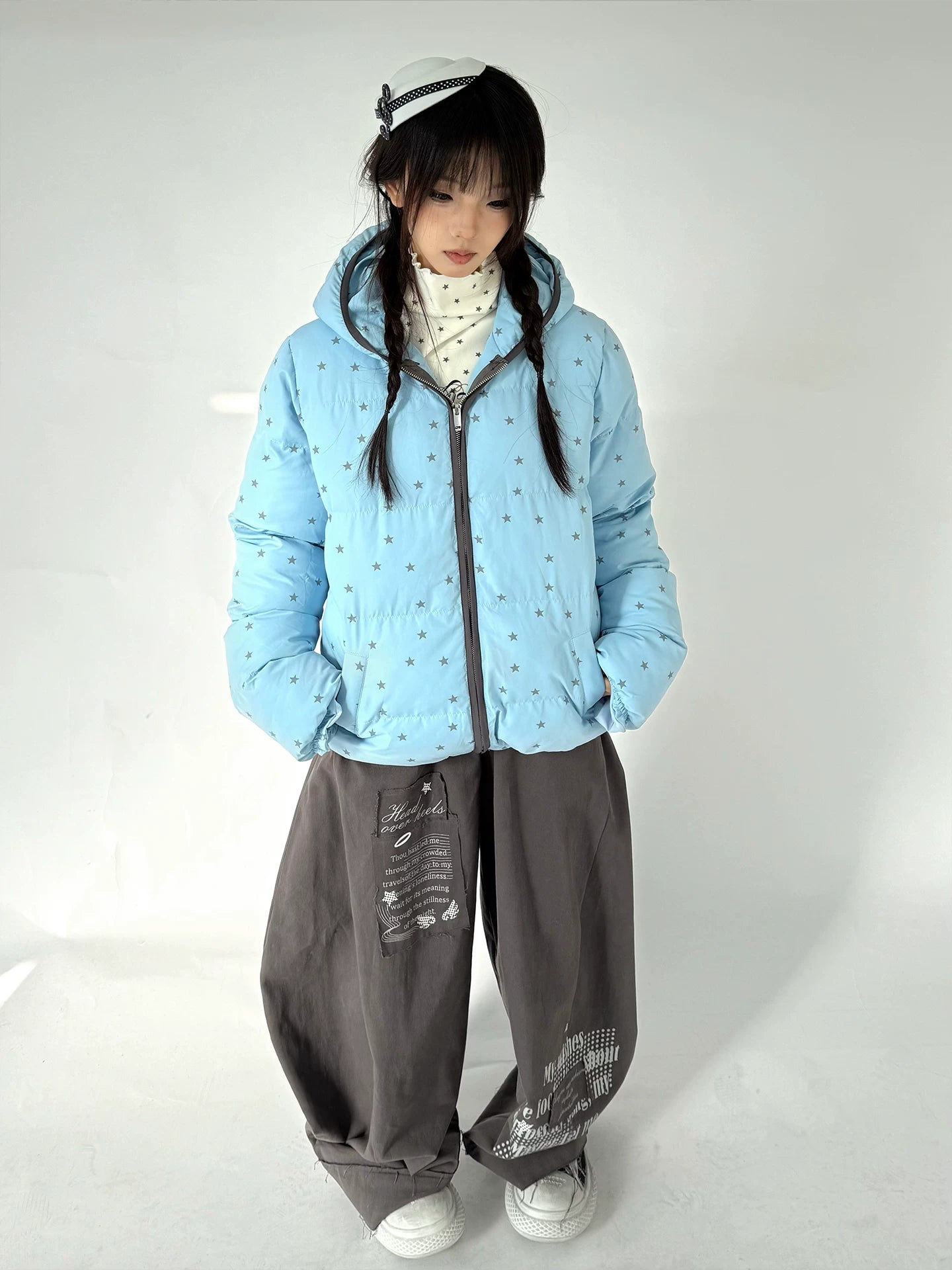 Letter Print Elastic Waist Wide Leg Sweatpants