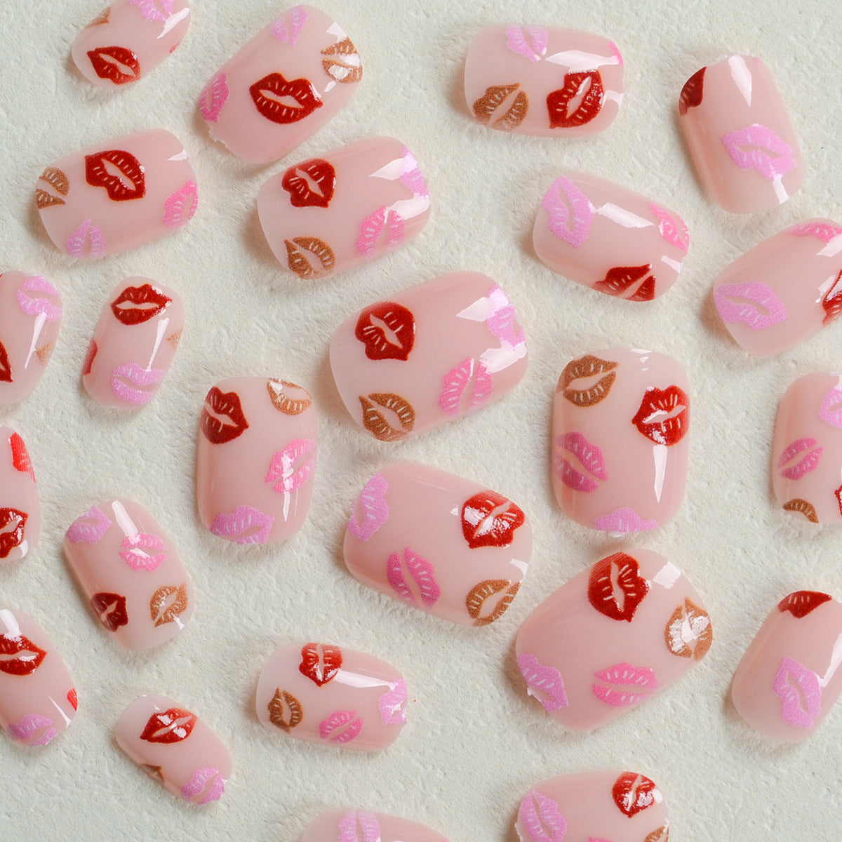 Europe and the United States wear nails Valentine's Day series wear nail art cute cartoon color lip nail patches fake nail pieces