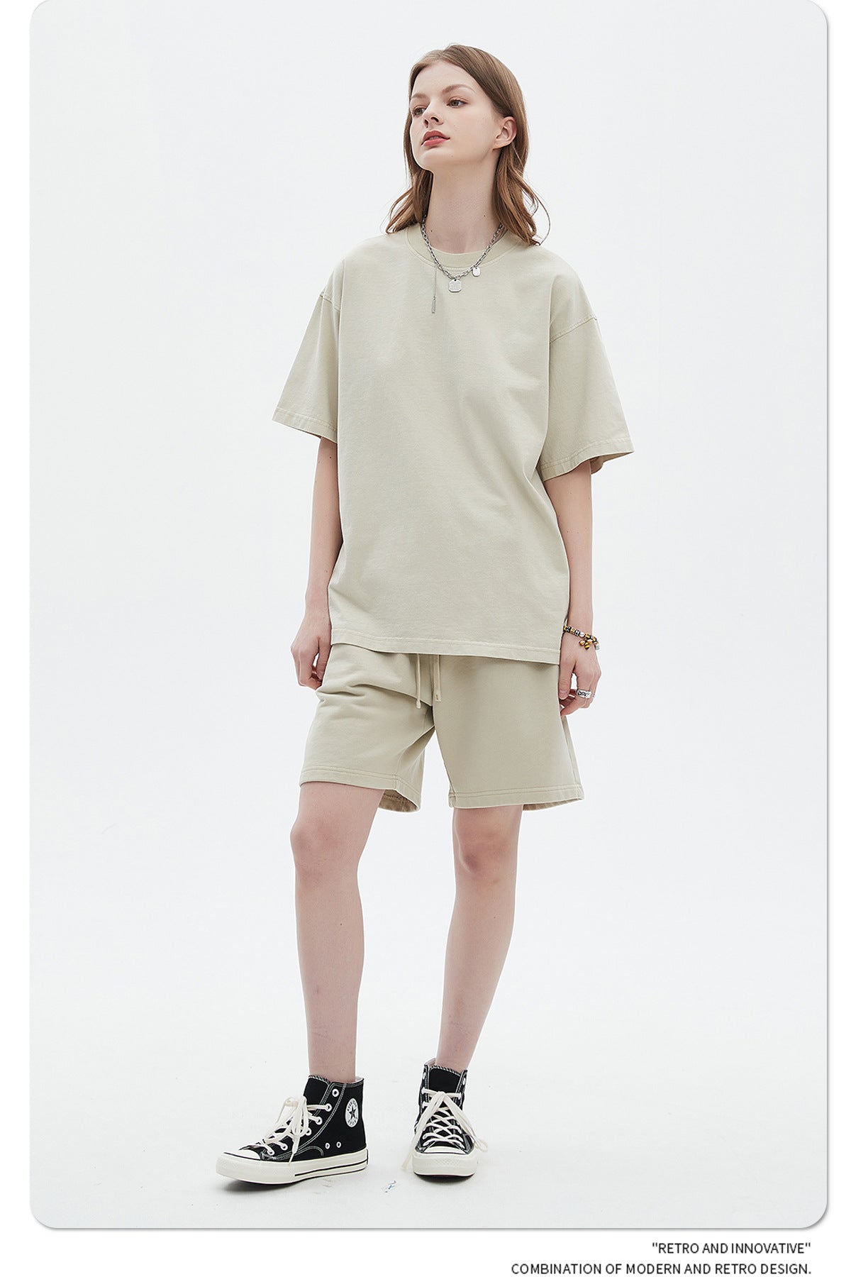 Oversize Washed Short-sleeve-T-shirt & Washed Short Sweatpants Setup