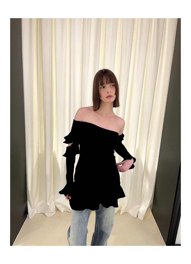 Irregular Ruffle Off Shoulder Lace Dress