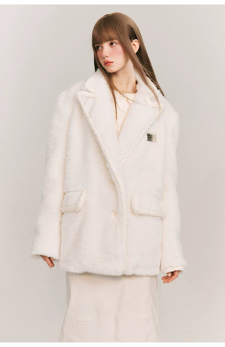 Loose Plain Fake Woolen Jacket