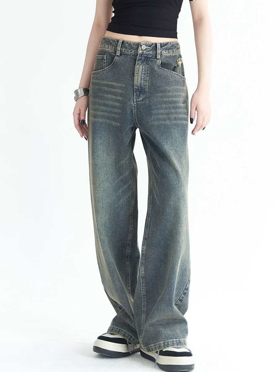 Washed Wide-Leg Denim Jeans