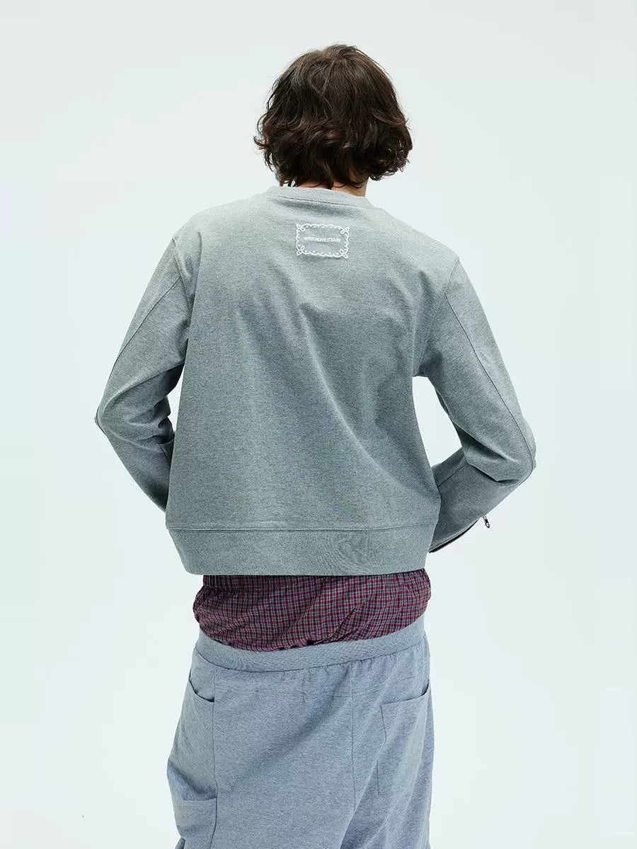 Sleeve Zipper Round Neck Sweatshirt