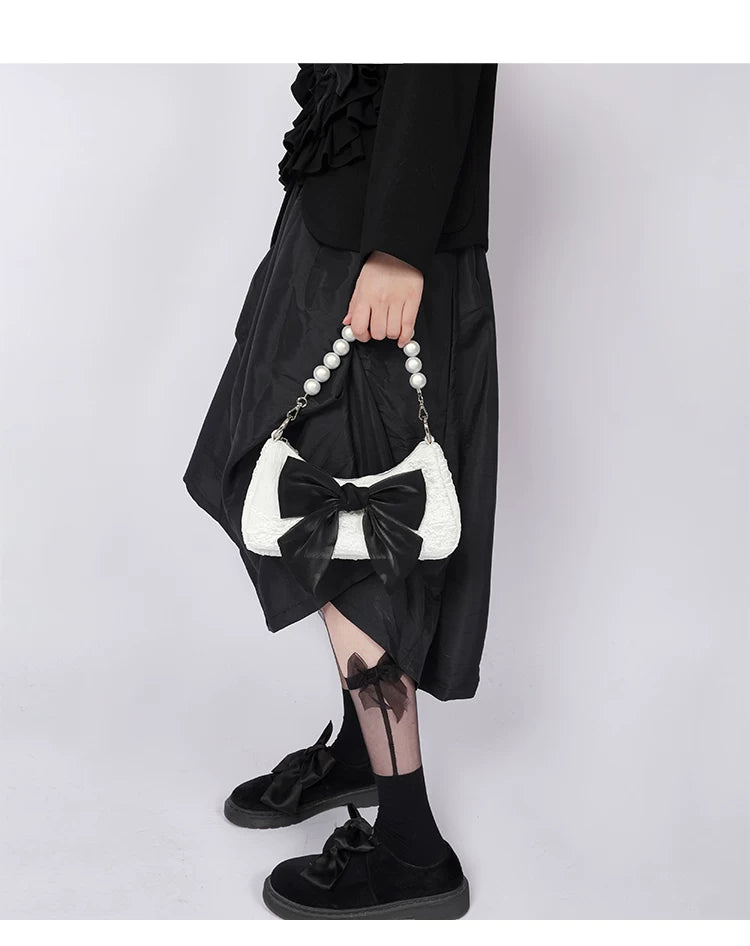 Contrast Color Bow Shoulder Bag