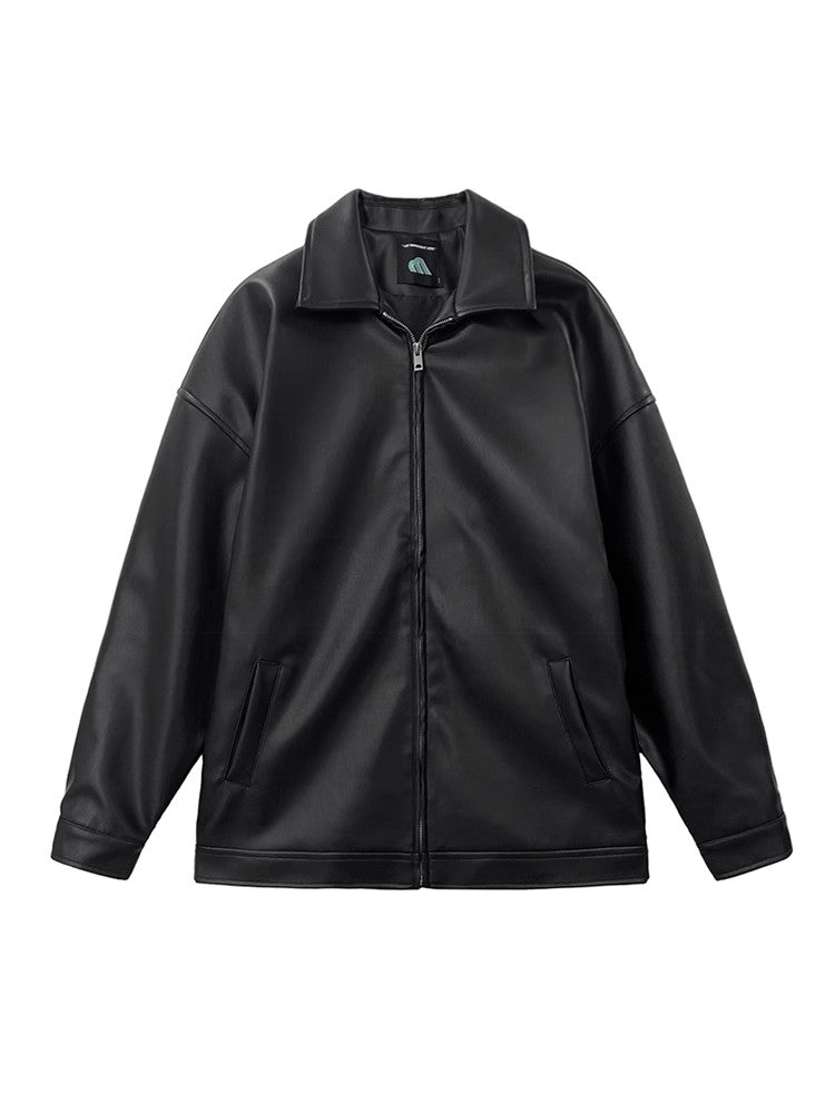 Oversize Zipper PU Leather Jacket