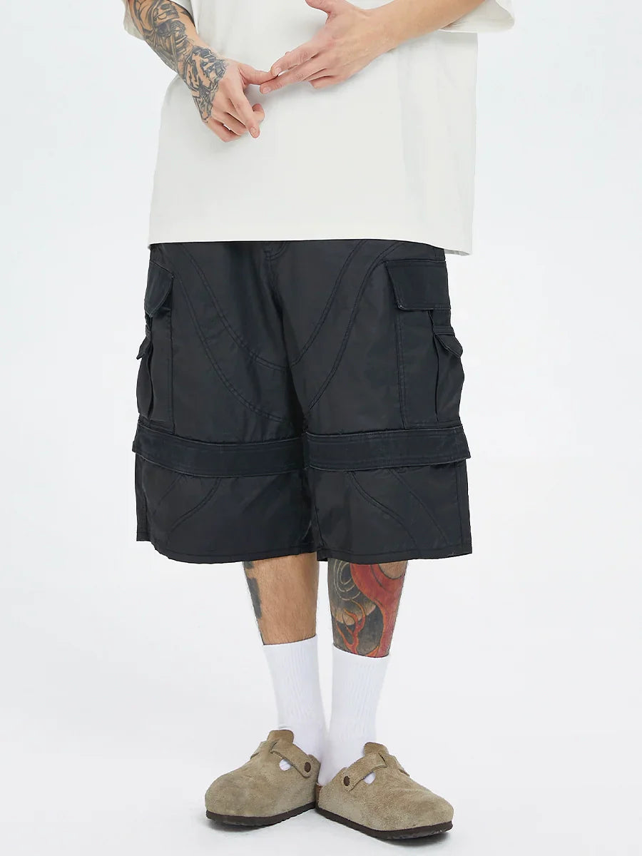 Wax-Coated Multi-Pocket Short Cargo Shorts