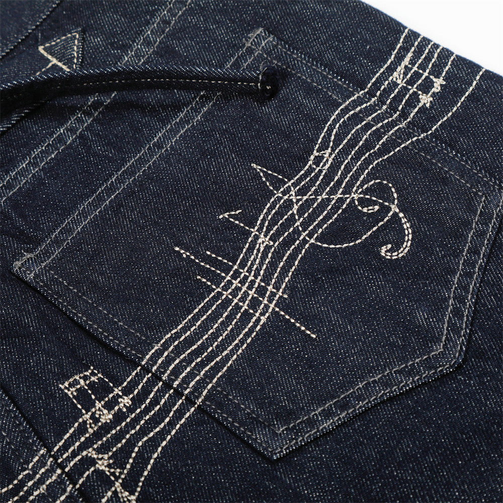 Musical Embroidery Wide-Leg Jeans