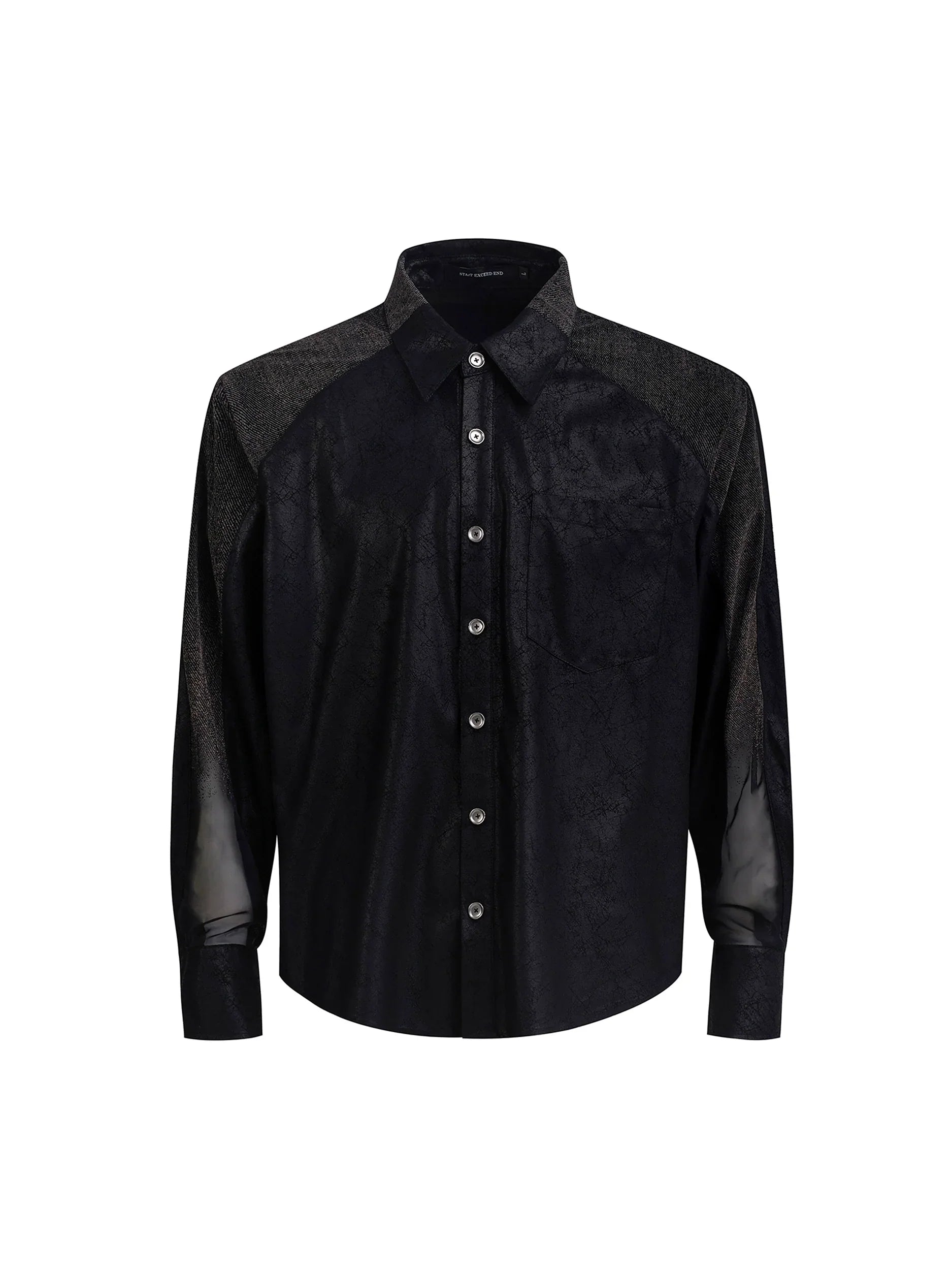 With Black Tie, Mesh Shoulder-Pad Long Sleeve Shirt