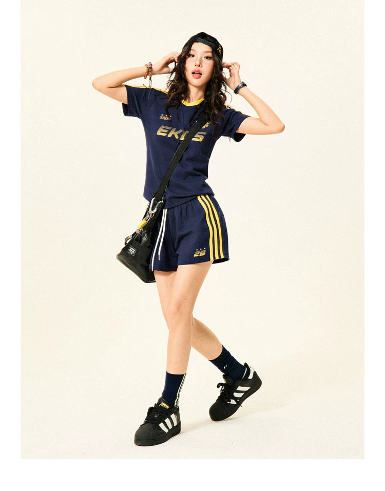 Stripe Letter Print Short Sleeve T-Shirt & Short Pants Setup