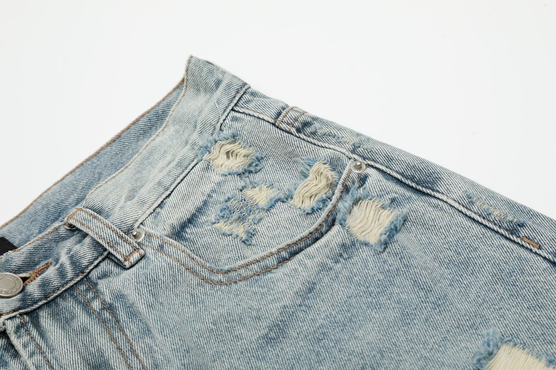 Wash Damage Wide Leg Curved Denim Jeans