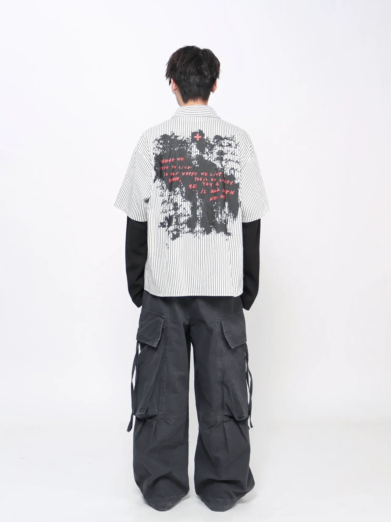Graffiti Gothic Print Fake Layered Long Sleeve Shirt