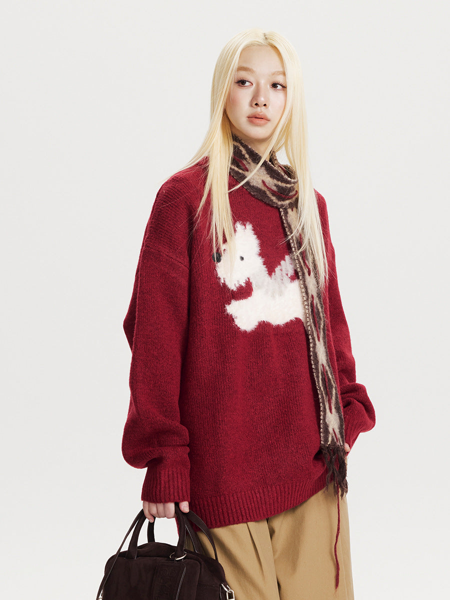 Christmas Vintage Plush Puppy Crew Neck Sweater