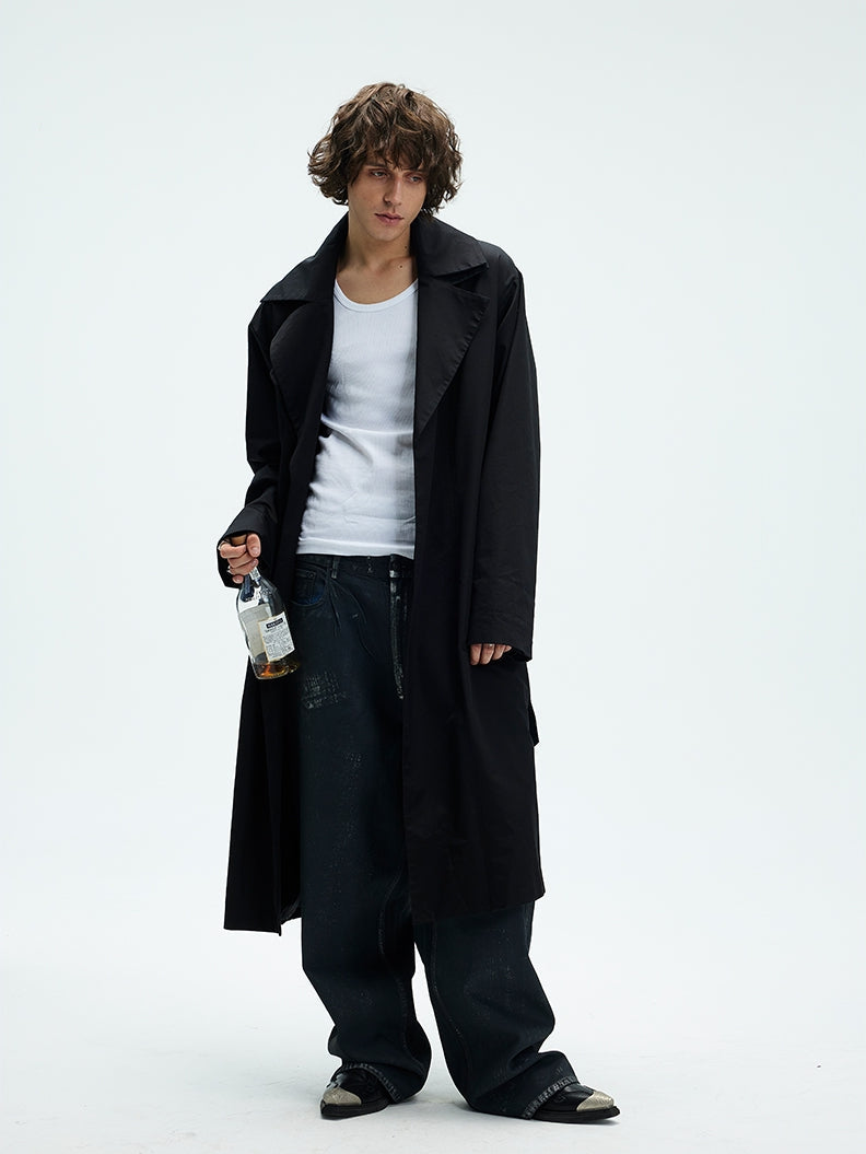 Double Neckline A-line Long Coat