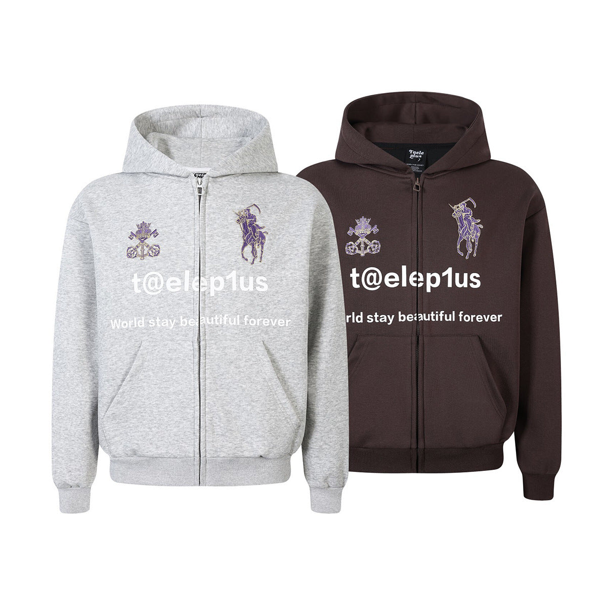Logo Horse Embroidery Zipper Hoodie
