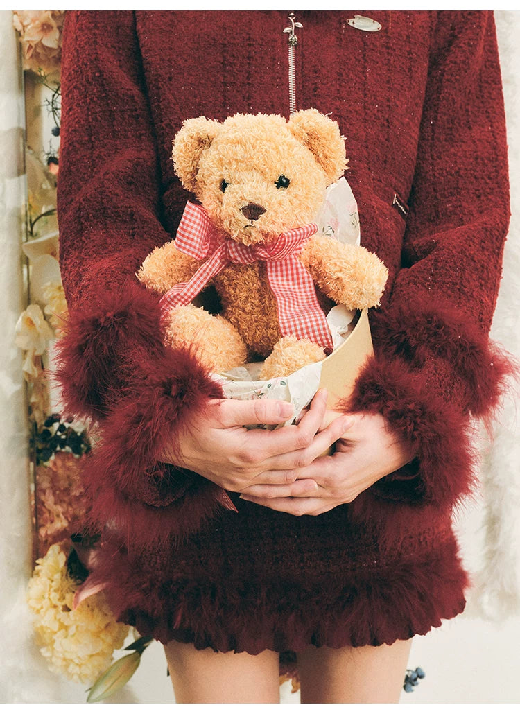 Fur Jacquard Zipper Jacket & Short Skirt Setup