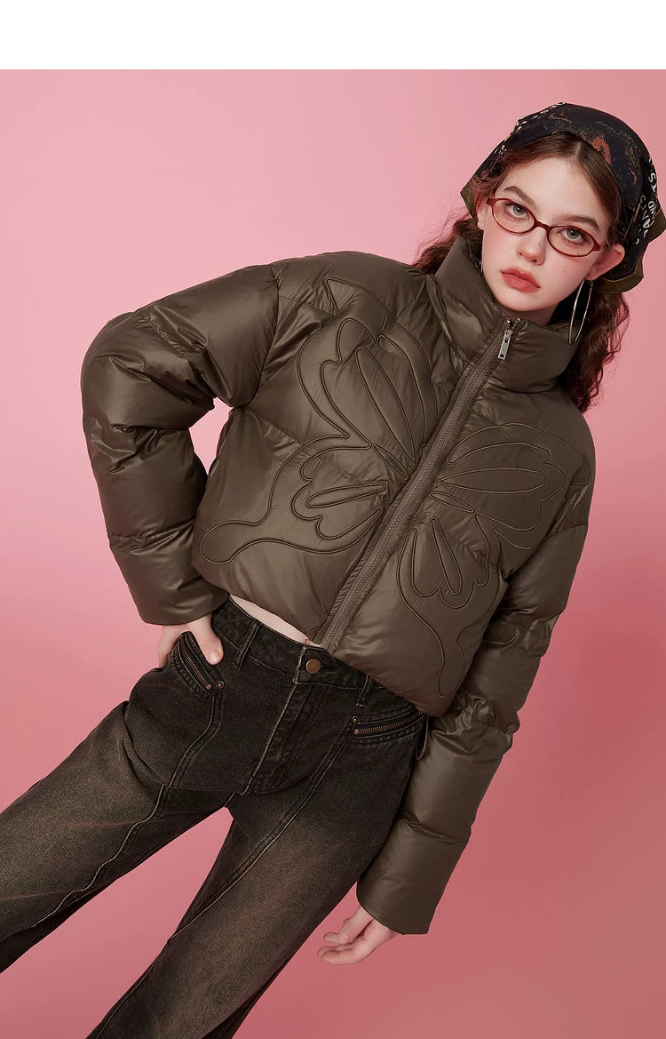 High-Neck Short White Duck Down Jacket