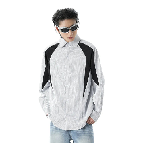 Colorblock Stripe Long Sleeve Shirt - Gray / M