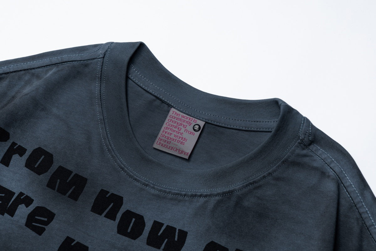Washed Dirty Letter Print Short Sleeve T-Shirt